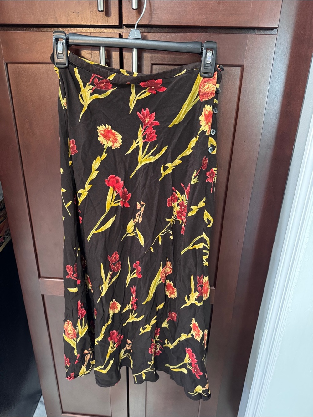 Ann Taylor Black Maxi Skirt with Red & Yellow Floral Print